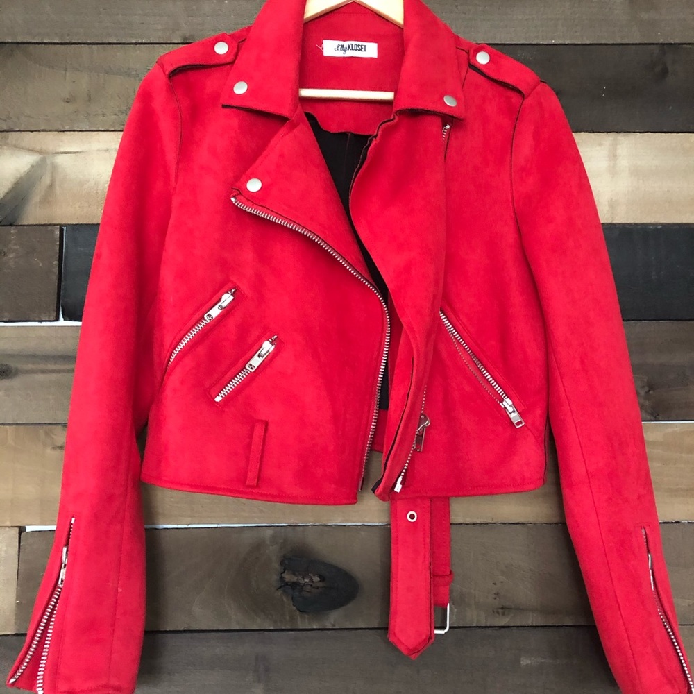 Red suede crop jacket
